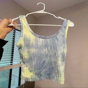 Blue and Green Tie Dye Cropped Tank Top